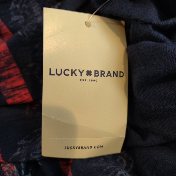 Lucky Brand Womens NWT Blue Red Orange Paisley Bandana Print S/S T-Shirt Top S - Picture 9 of 10